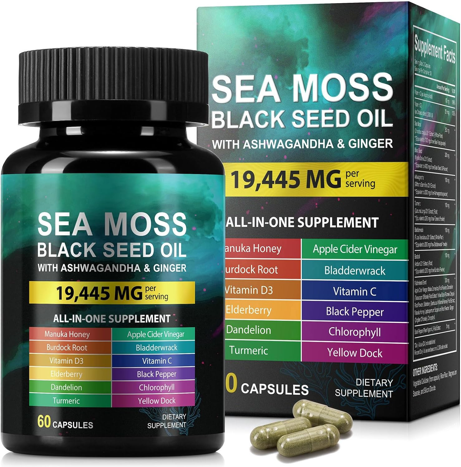 Sea Moss Black Seed Oil Ashwagandha Ginger, Sea Moss Capsule Supplement