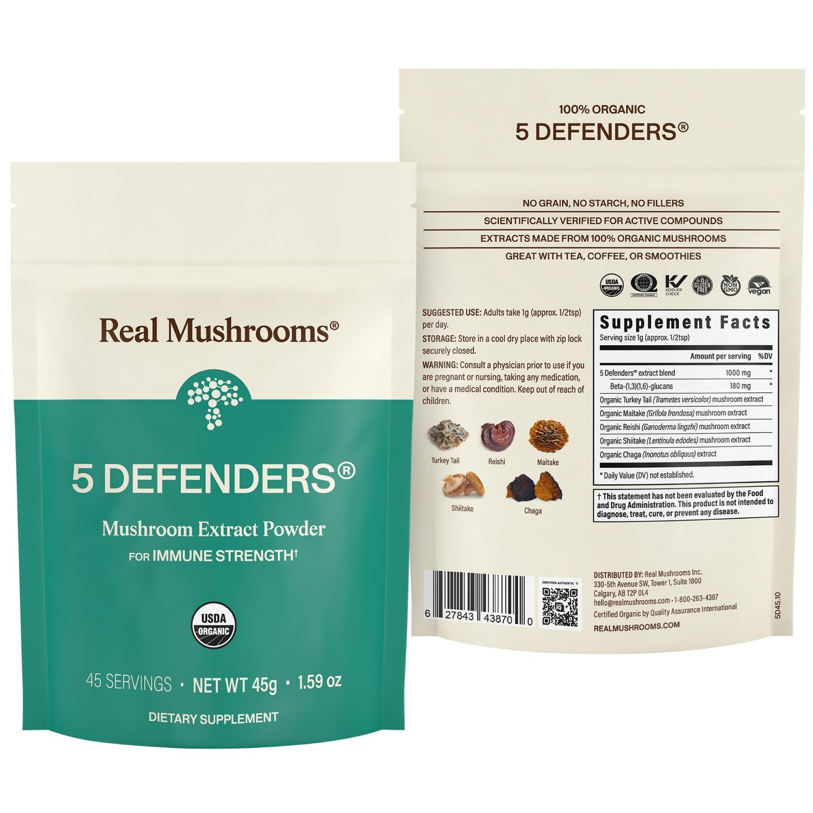 5 Defenders Mushroom Complex – Chaga, Shiitake, Reishi, Turkey Tail Extract – 45