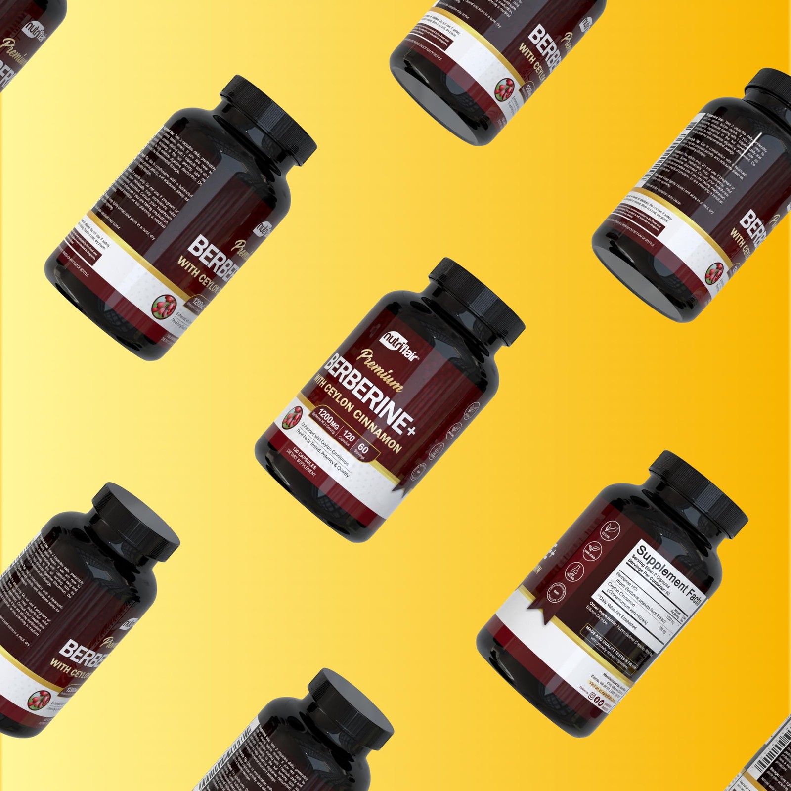 Berberine HCl 1200mg, 120 Capsules – Plus Ceylon Cinnamon, Berberine HCI Root…