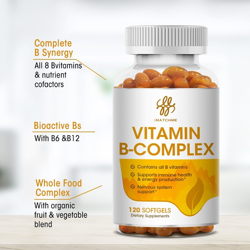Vitamin B Complex 120 Capsules B1,B2,B3,B5,B6,B7,B9,B12, Immune Support Pills