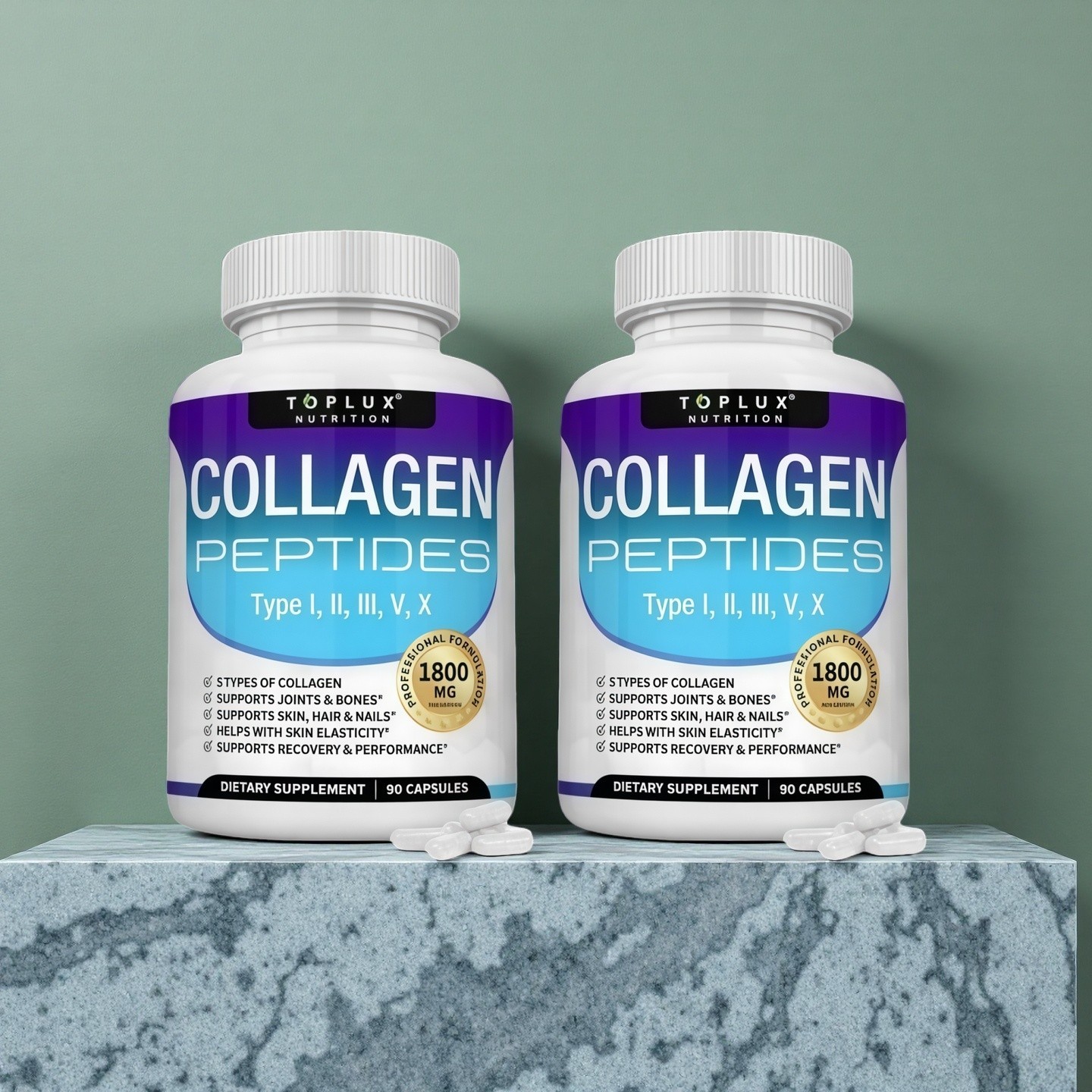 Toplux Collagen Peptides 2 Pack 180 Capsules 1800mg Skin Hair Nails Support