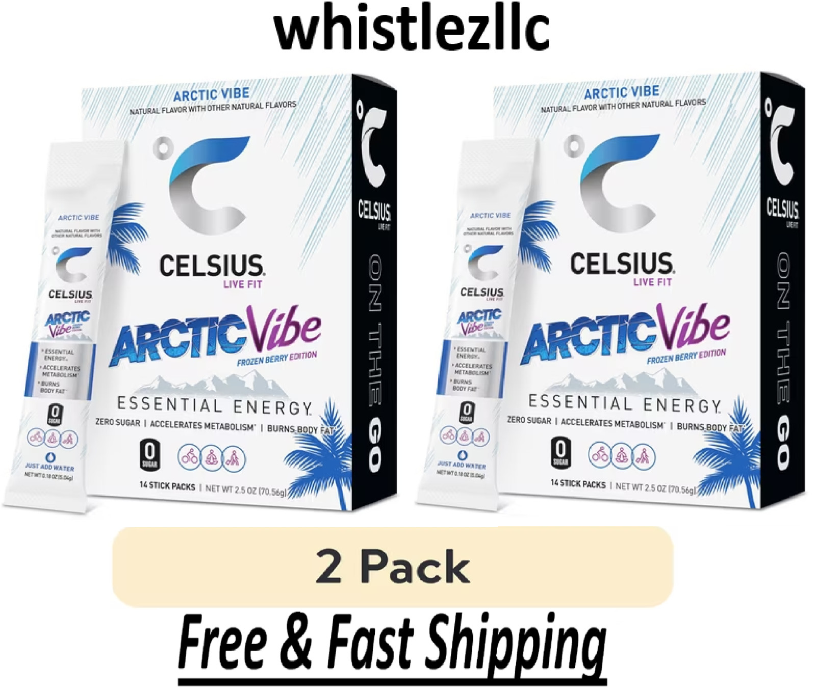 CELSIUS On The Go Energy Drink Mix, Arctic Vibe 14 Sticks Each -2 Pack