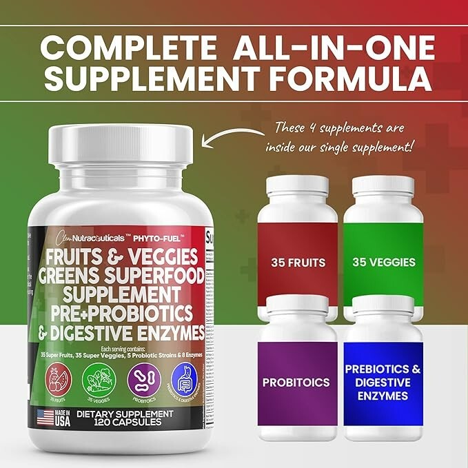 Fruits and Veggies Supplement Reds & Green Superfood 120 Ct USA