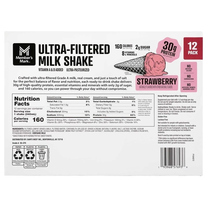 Member’s Mark 30g Ultra-Filtered Milk Protein Shake, Strawberry, 11.5 fl. oz., 1