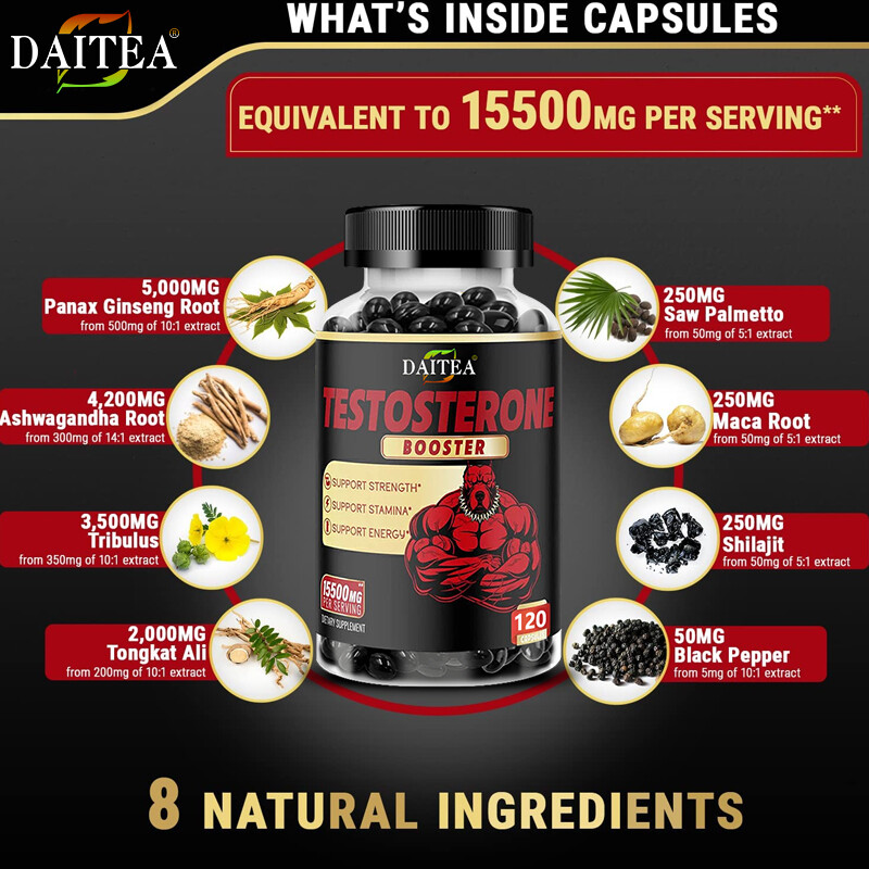 Male Testosteron Supplement – Contains Ginseng, Maca, Saw Palmetto 120 Capsules