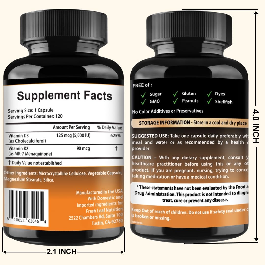 VITBOOST Vitamin D3 K2 Complex Easy to Swallow Vitamin D D3 5000 IU 125 mcg…