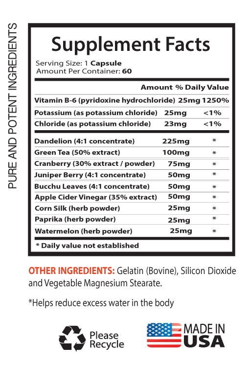 Swelling Relief – WATER AWAY PILLS – Slimming Dandelion Leaf1 Bottle 60 Capsules