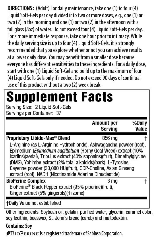 Applied Nutrition, Libido Max For Men, 75 Count Soft Gels 3 Part Response 08/27