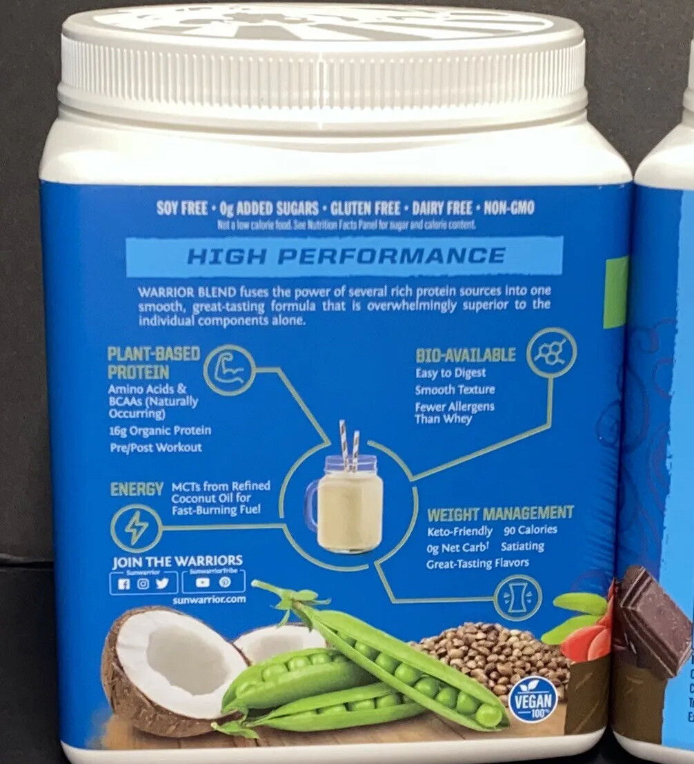 2 Warrior Blend Organic High Performance Protein Powder 13.2 Oz (375g) Chocolate