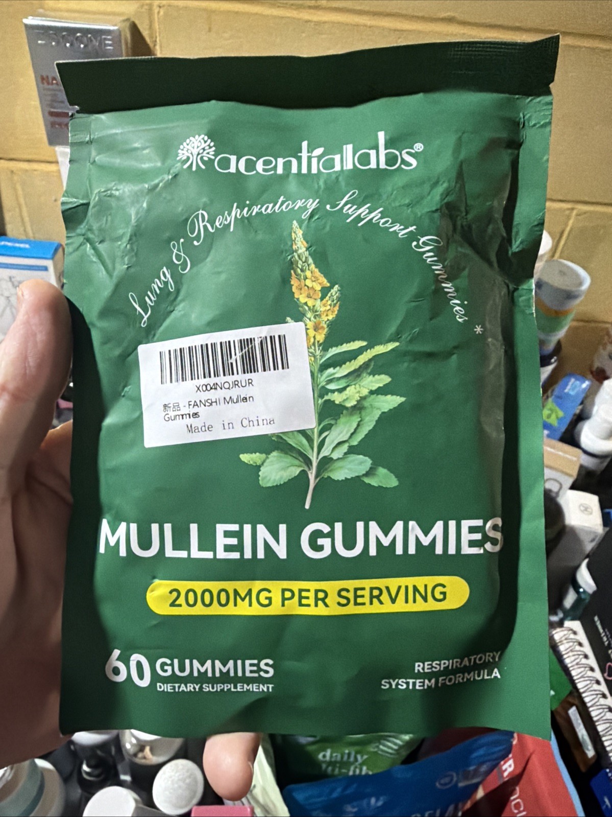 60 Count Mullein Gummies for Lung Cleanse, 2000mg Organic Mullein Leaf Extract f
