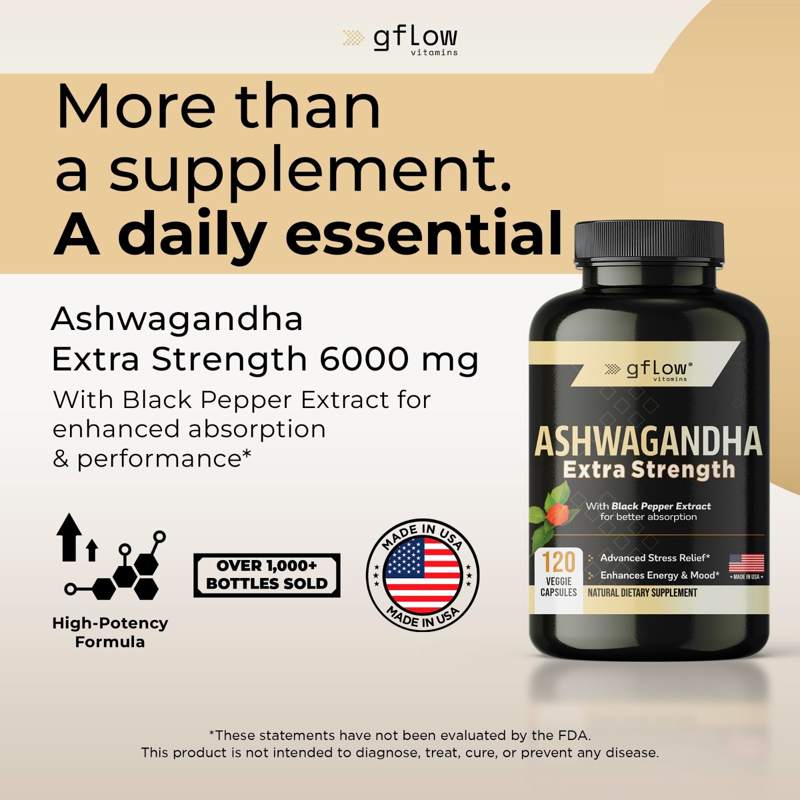 Extra Strength Ashwagandha Supplements for Sleep, Mood & Energy Support – Vegan,