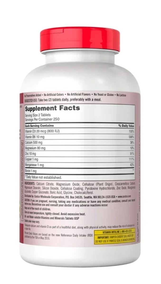Kirkland Signature Calcium Citrate, Magnesium and Zinc, 500 Tablets EXP 01/2029