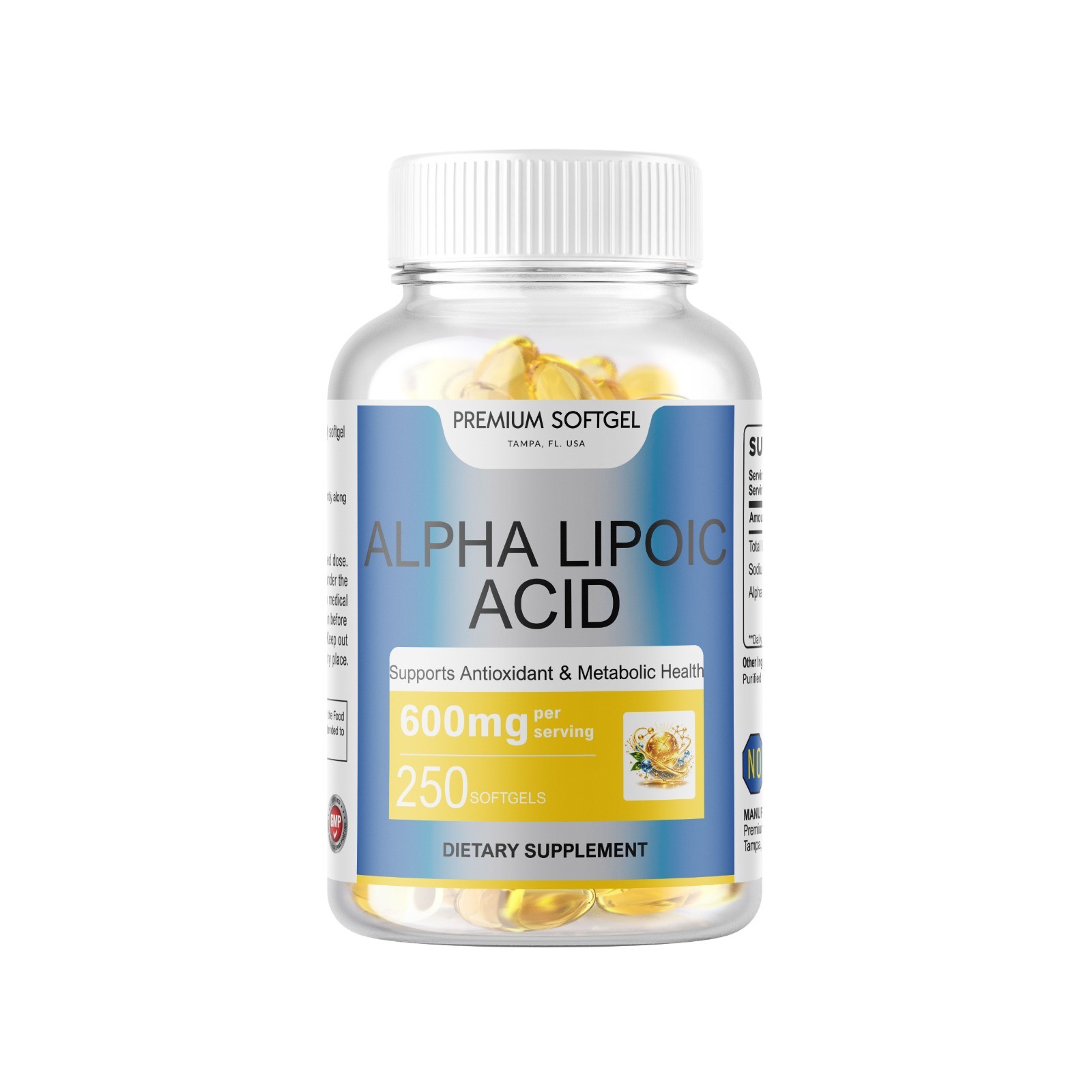 Alpha Lipoic Acid – 600mg Per Serving – 250 Softgels 250 Servings