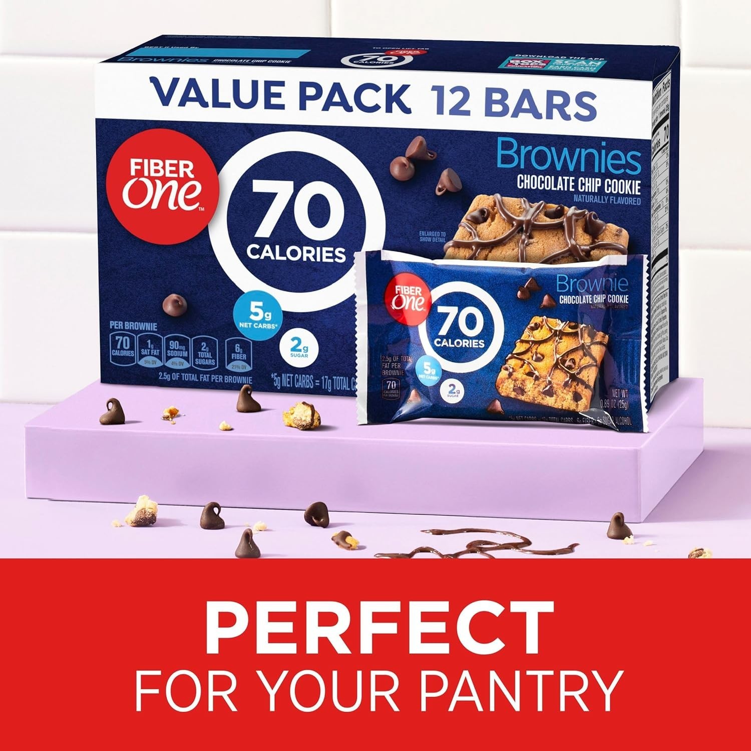 Guilt-Free 70 Calorie Brownies – Chocolate Chip Cookie Snack Bars, 12 Ct Pack