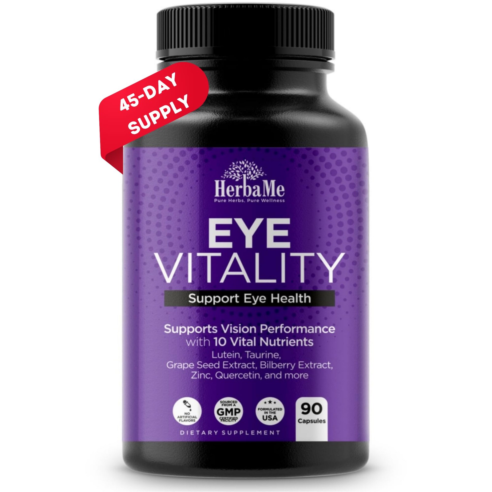 HerbaMe Eye Vitamins 90 Capsules Lutein Bilberry Beta Carotene Zinc