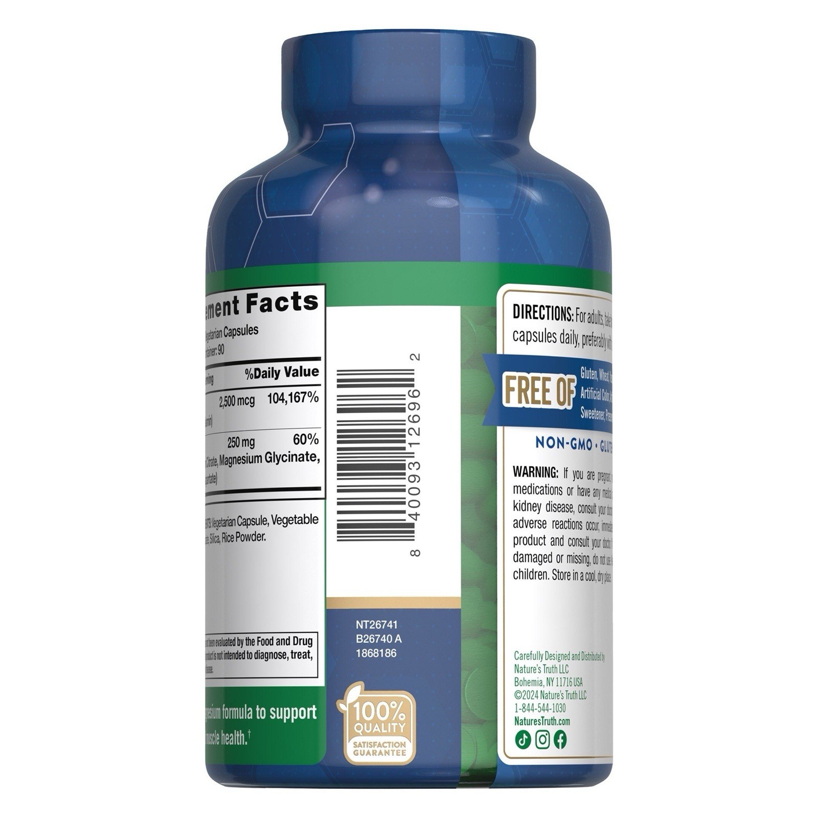 Nature’s Truth Magnesium Blend 250 mg – 180 Vegetarian Capsules + Vitamin B-12