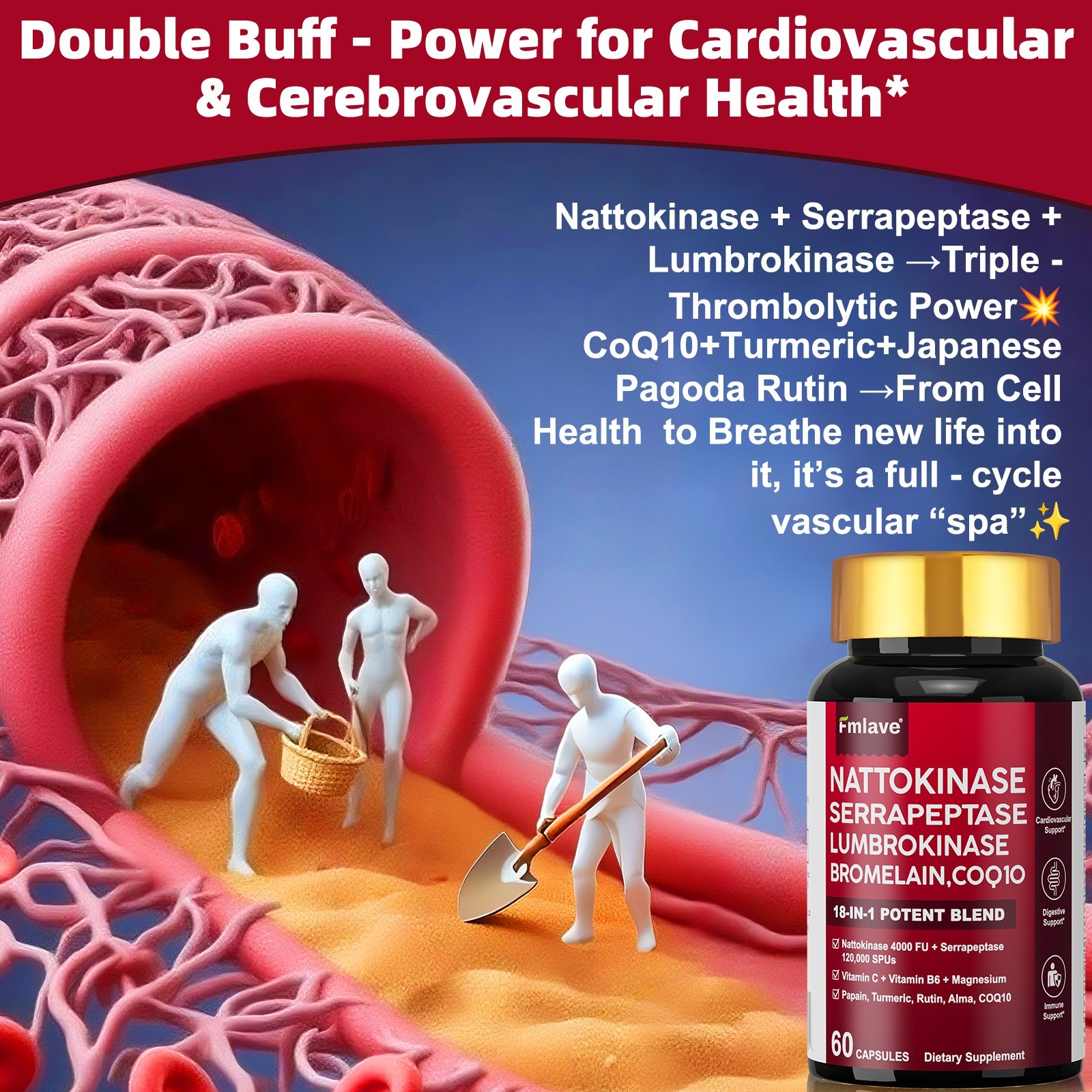 4 Pack Nattokinase Supplement 4000 FU 180 Capsules Non-Gmo, Gluten Free Exp 2027