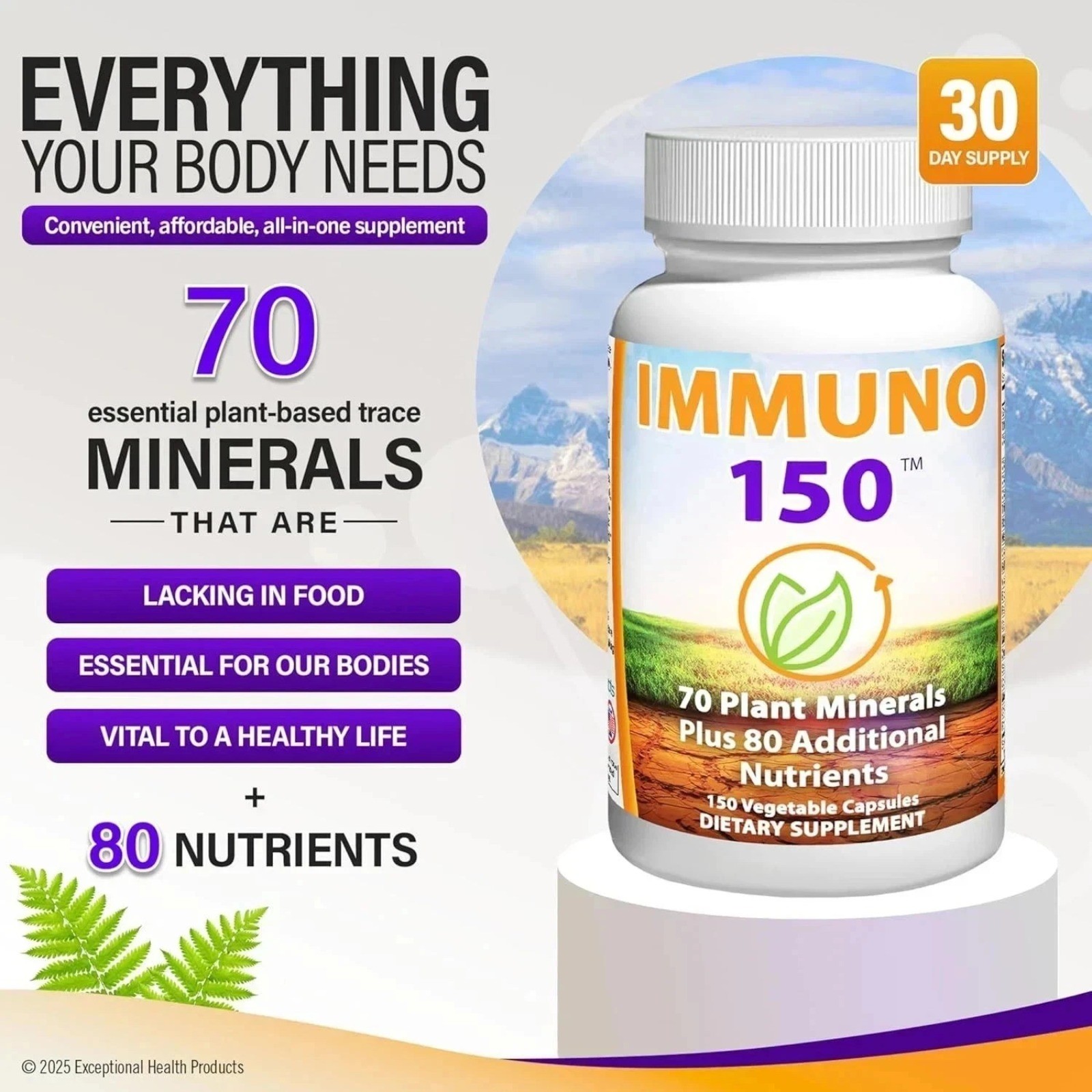 3 Pack Immuno 150, Immune Support Supplement, Packed with 70 Plant Minerals–+