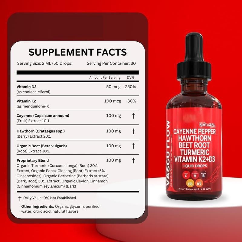 Vitamin K2+D3 Liquid Drops 1/2/3PCS Pepper Hawthorn Beet Root Turmeric Cayenne