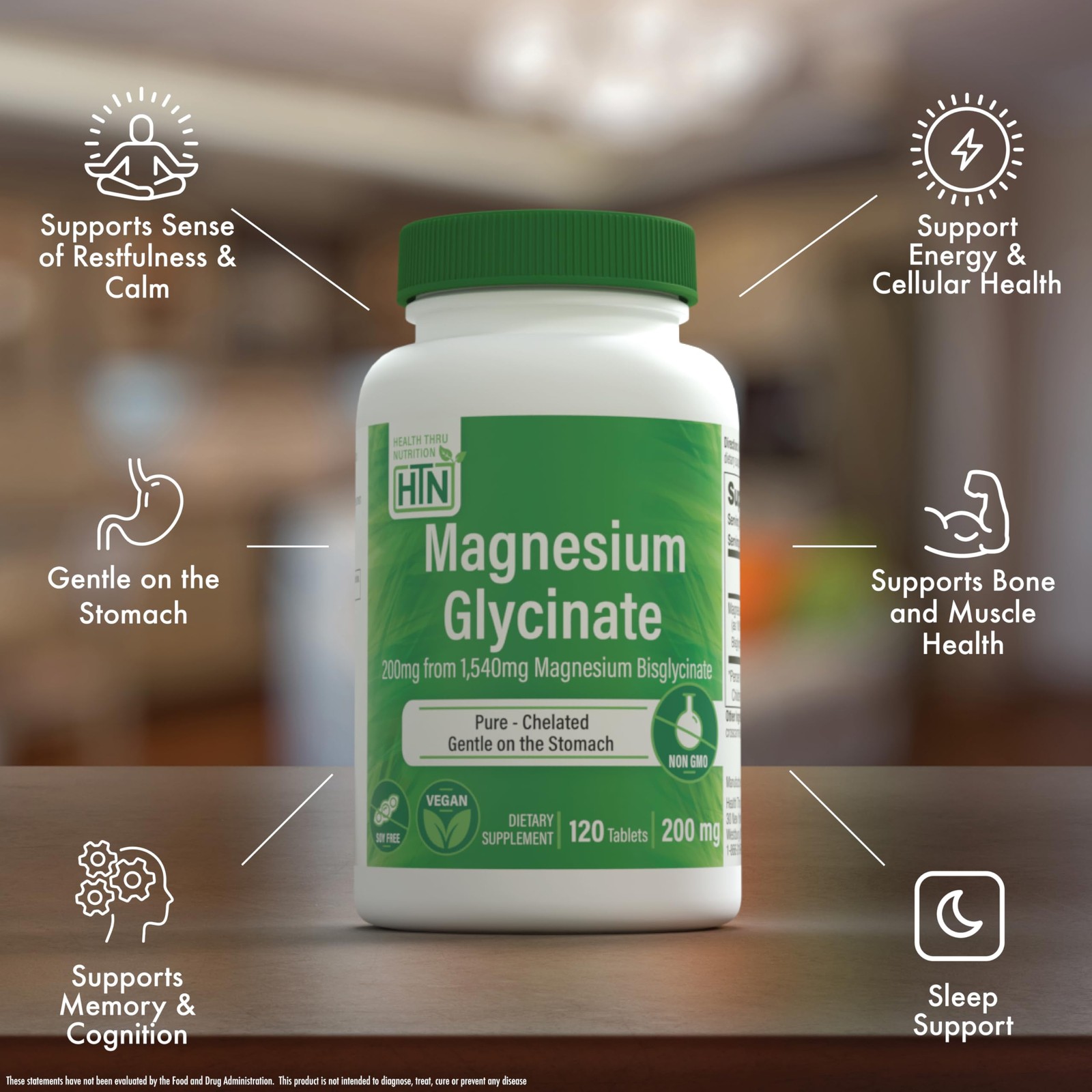 Magnesium Glycinate 200mg 120 Tablets | Fully Reacted 120 Count (Pack of 1)