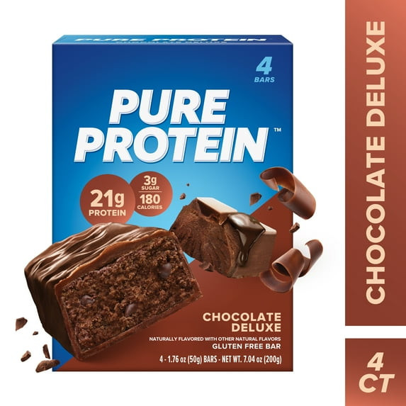 Pure Protein Chocolate Deluxe Bars Gluten Free 21g Protein 4 Count Pack