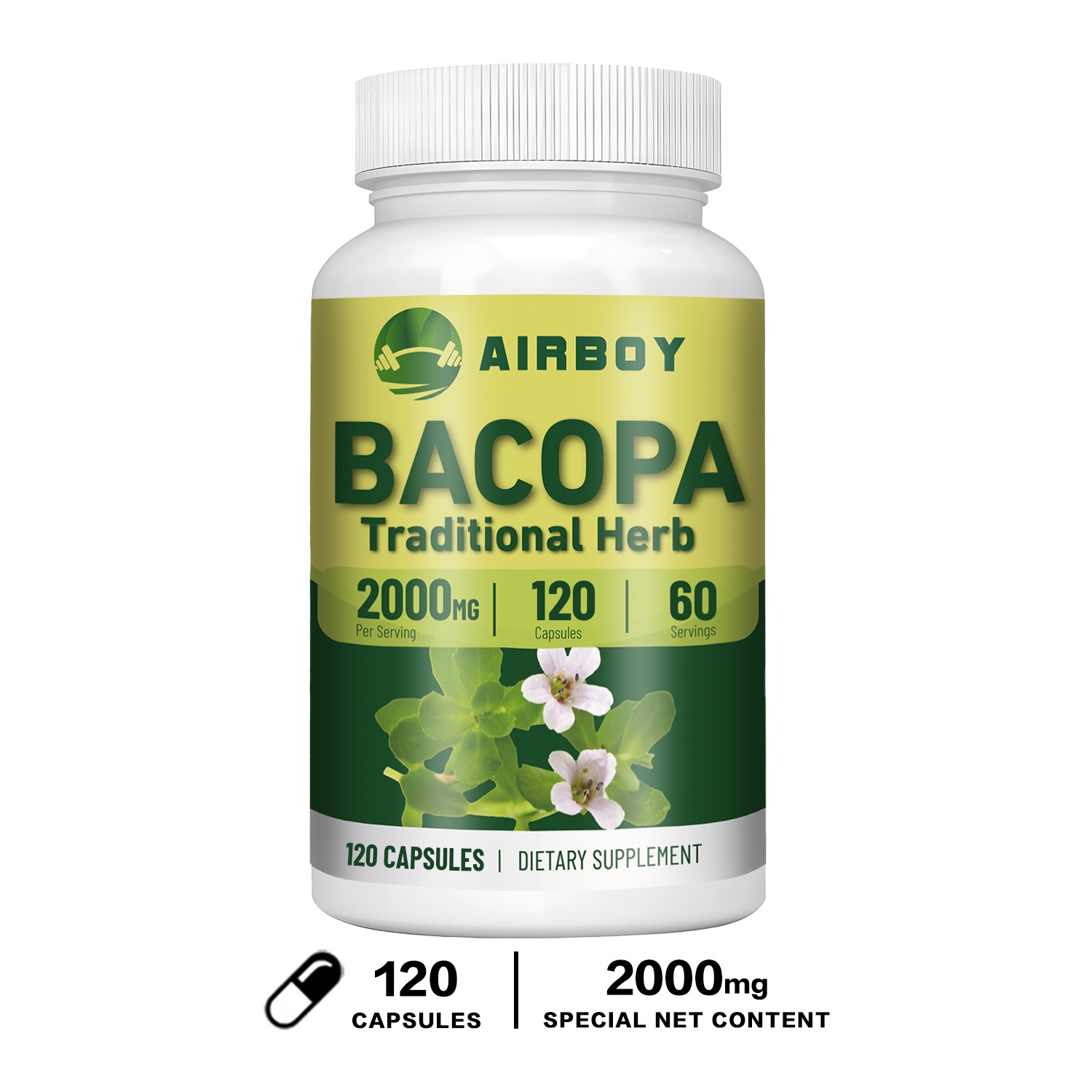 Bacopa Monnieri 2000mg -Relieve Anxiety and Stress,Brain Health & Memory Booster