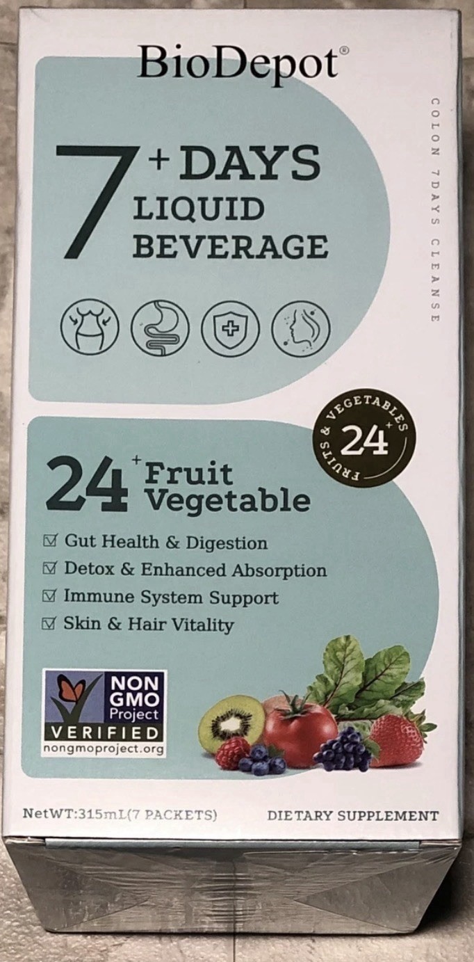 BioDepot 7+ Days Liquid Beverage 7 Packets Gut Health Detox 24 Fruits Veggies
