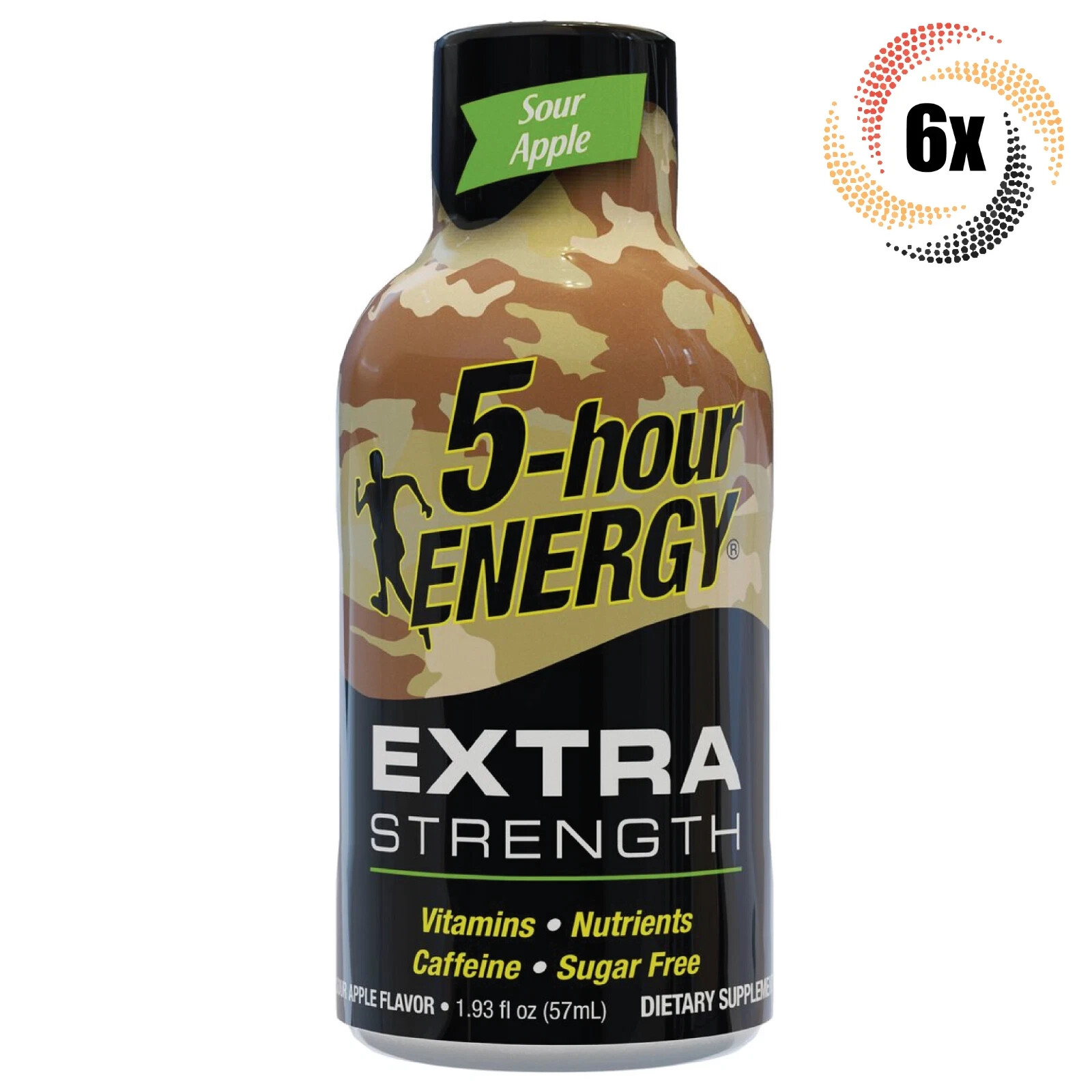 6x Bottles 5 Hour Energy Extra Sour Apple | Sugar Free | 1.93oz | Fixes Tired