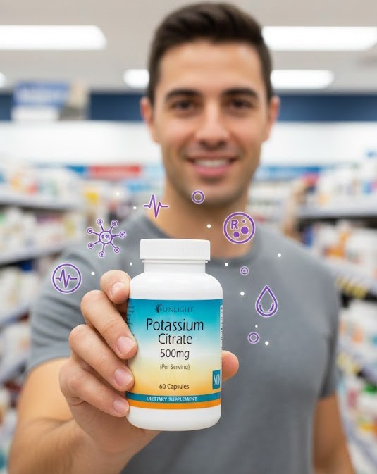 Potassium Capsules – Citrate Caps – 500mg Serving – Extra Strength by Sunlight