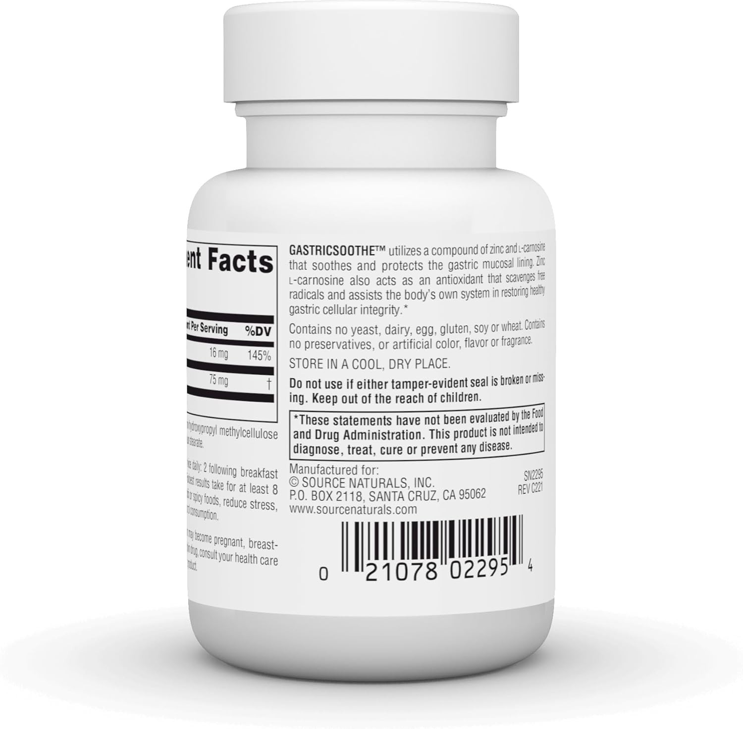 Soothing Zinc L-Carnosine – 30 Count Gastric Health Capsules, Made in the USA