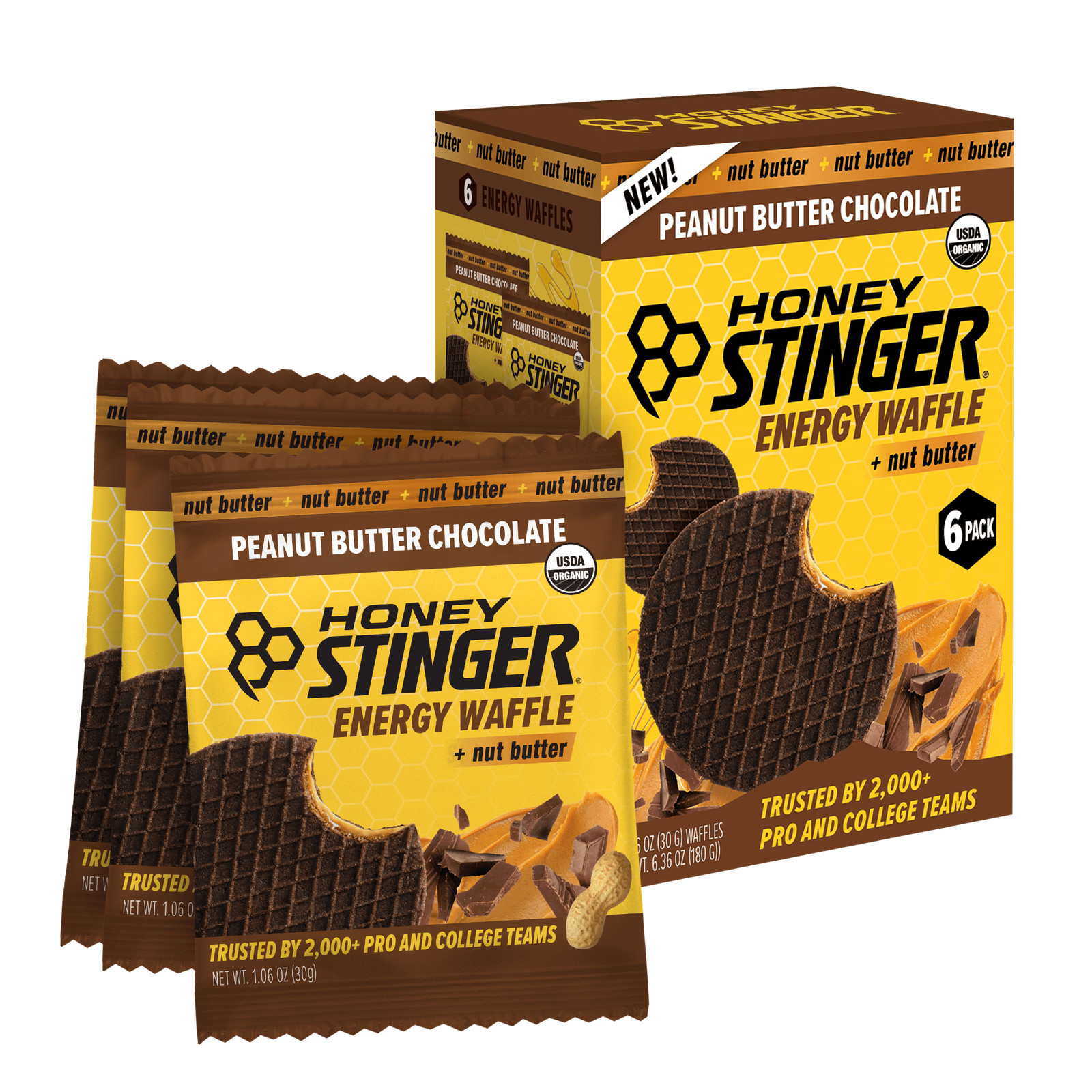 Honey Stinger Organic Energy Waffle Snack Peanut Butter Chocolat 1.06 oz 6 Count