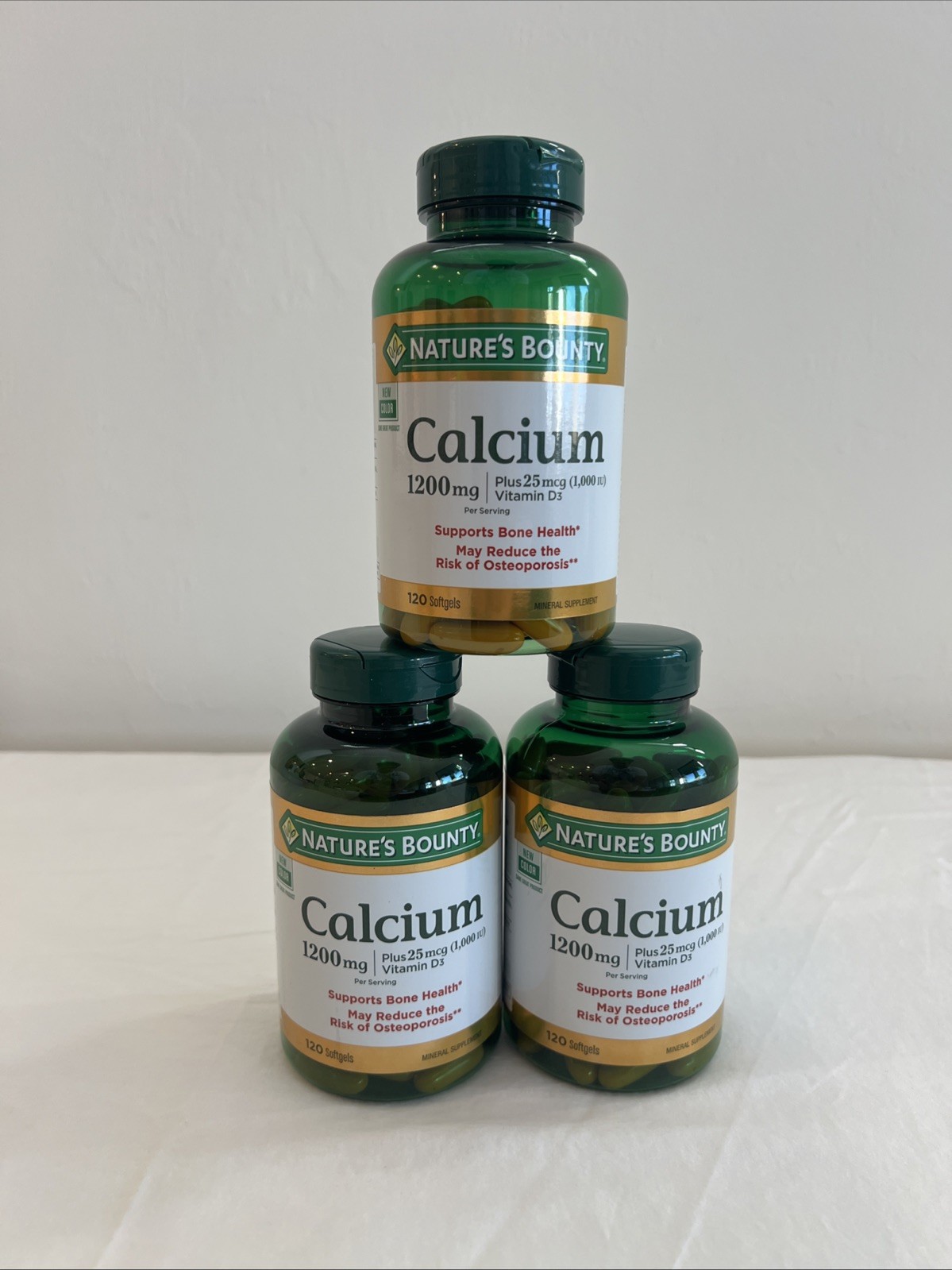 3 PACK Nature’s Bounty 1200mg Calcium & 1000IU Vitamin D3, 120 Softgels- 9/2026