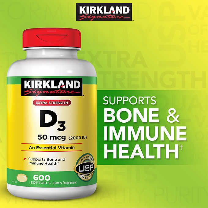 Kirkland Signature VITAMIN D3 Extra Strength 2000 IU 50 mcg 600 Softgels 07-2026