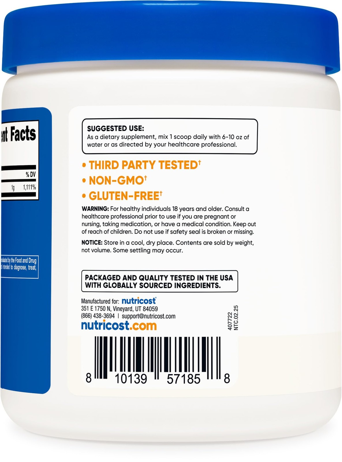 Nutricost Pure Ascorbic Acid Powder (Vitamin C) 1LB 16.2 Ounce (Pack of 1)