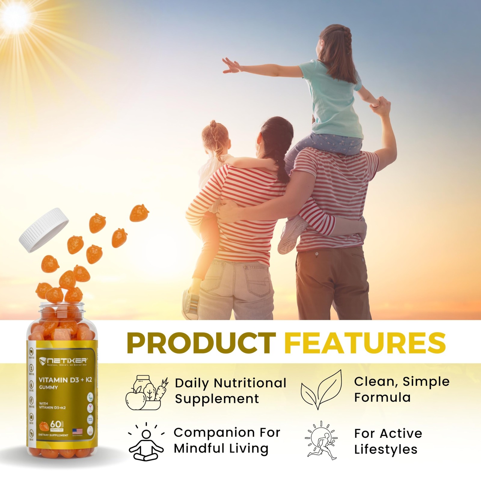 Vitamin D3 K2 Gummies for Adults – 60 Vegan Orange Gummies | 400 IU (10 mcg) …