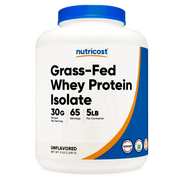 Nutricost Grass-Fed Whey Protein Isolate, Unflavored, 5 lb, 65 Servings