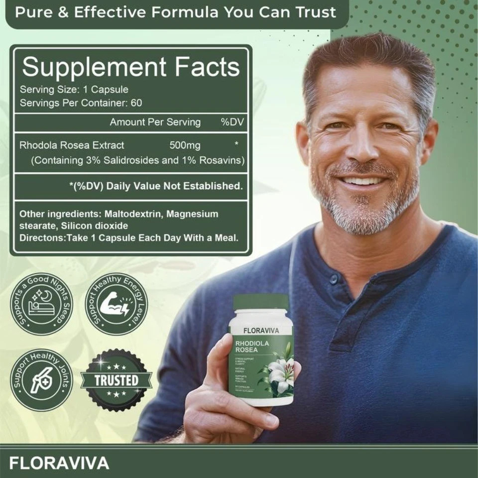 Rosea Rhodiola Capsules – Floravida for Energy, Focus, Mood