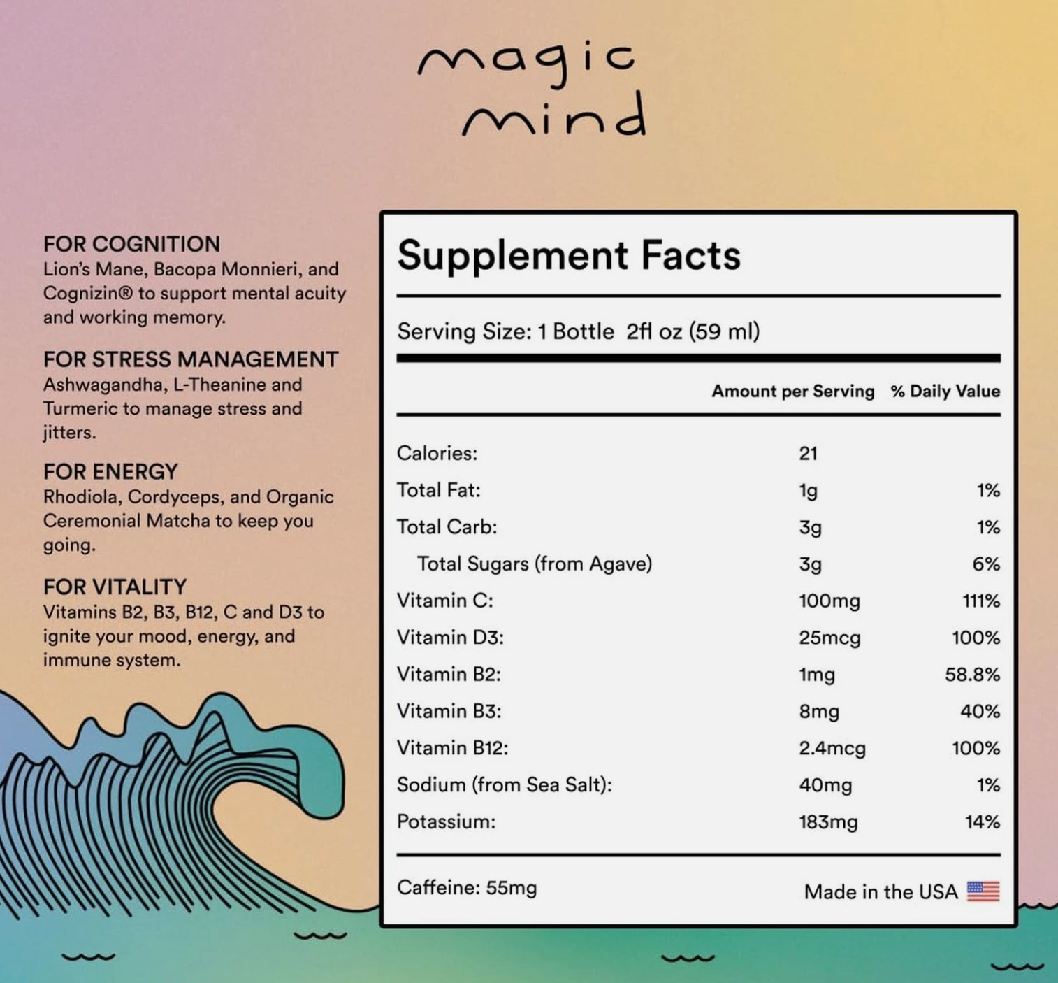 Magic Mind Energy Focus Shot Lion’s Mane Ashwagandha Nootropic 2oz 15Pk