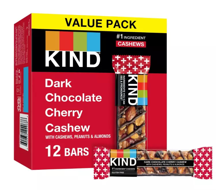 KIND Bars, Dark Chocolate Cherry Cashew, Gluten free, 1.4 oz, 12 Snack Bars