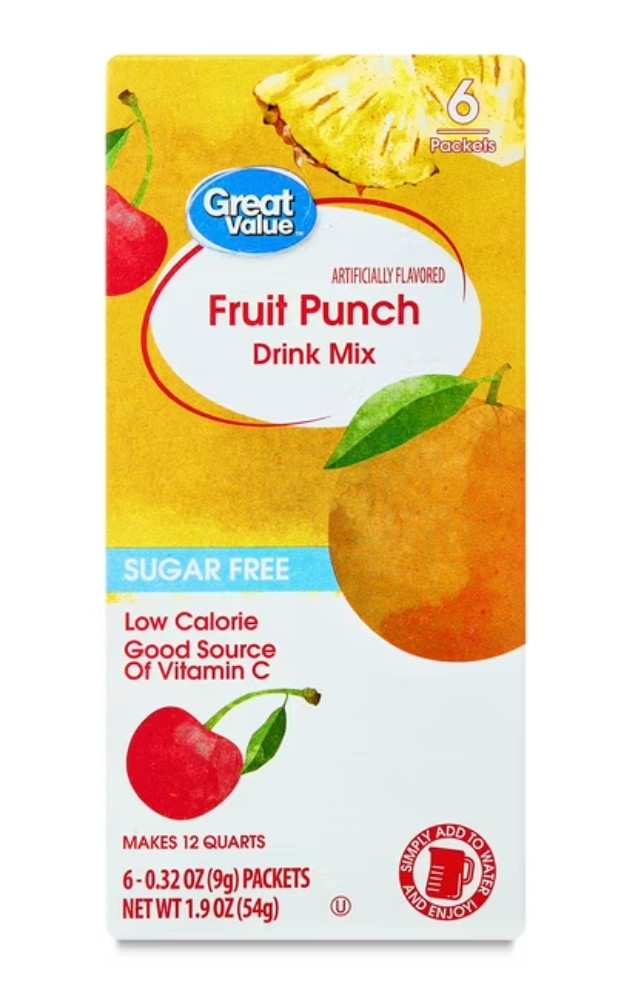 GREAT VALUE Sugar-Free FRUIT PUNCH Drink Mix – 6 Boxes = 30 Packets