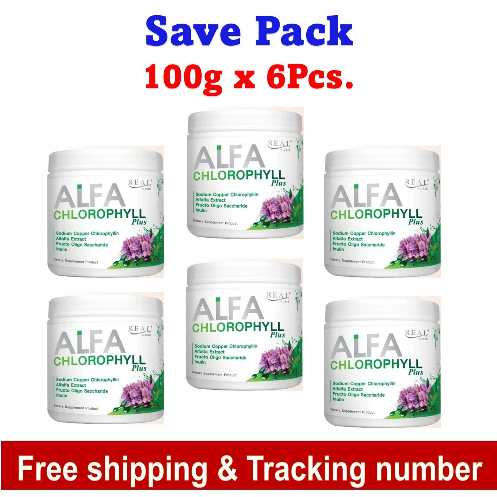 6x Real Elixir Alfa Chlorophyll Plus Natural Fiber Detox Drink Healthy Skin 100g