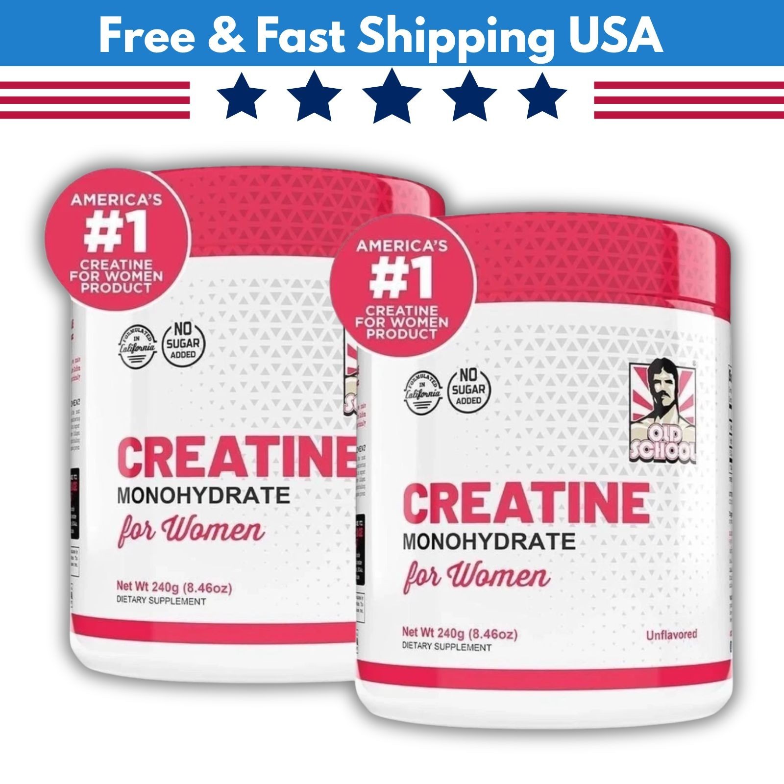 Creatine 5000mg Monohydrate for Women 2g Collagen & 1g BCAA – 240g (2 Packs)