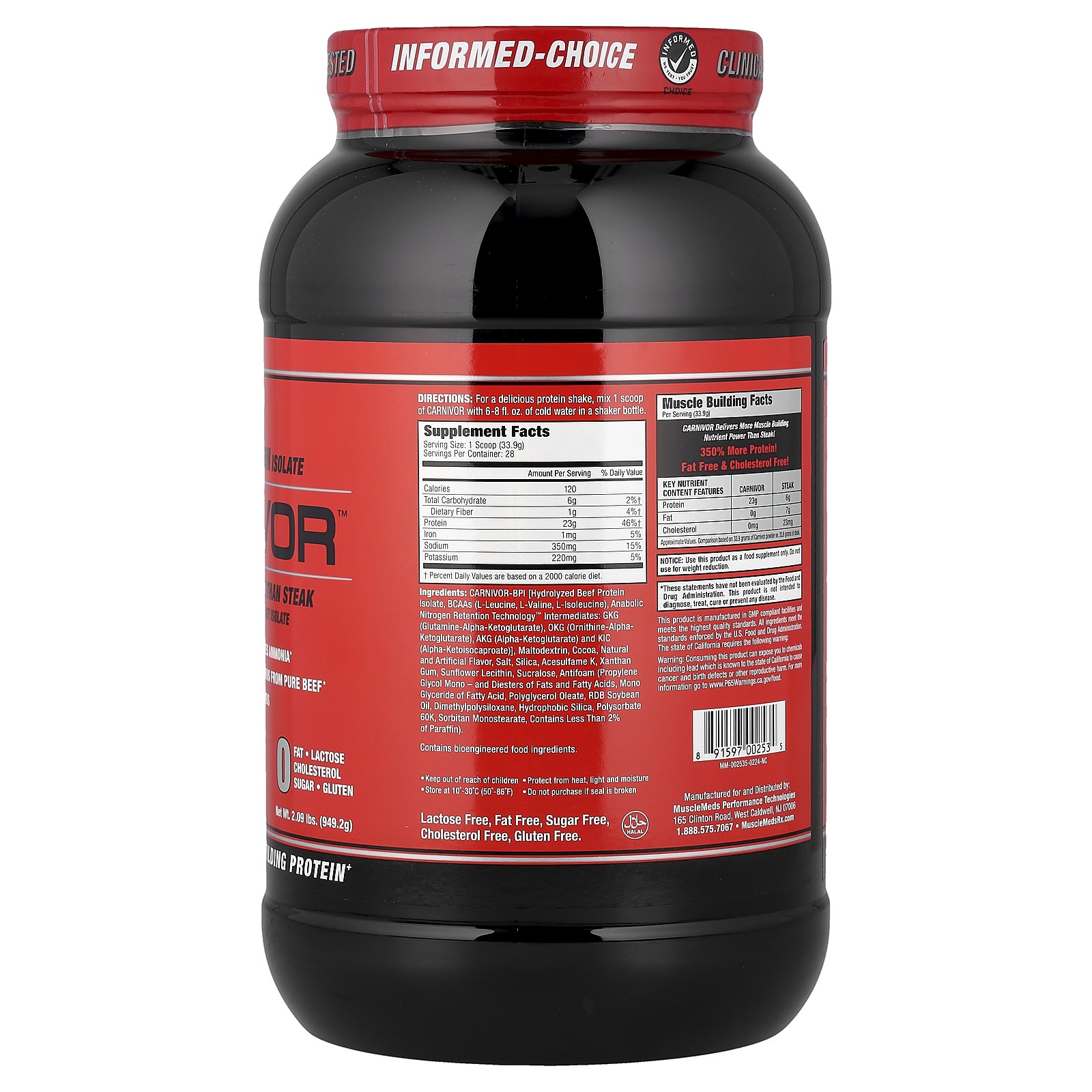 MuscleMeds, Carnivor, Bioengineered Beef Protein Isolate, Chocolate, 2.25 lbs