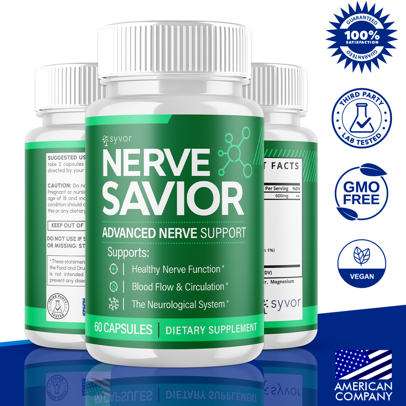 (5 Pack) Nerve Savior Nootropic All Natural Super Nerve Supplement 300 Capsules