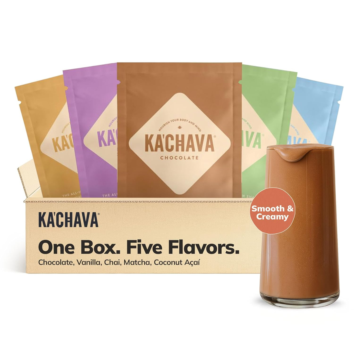 Ka’Chava All-In-One Nutrition Shake Blend, 5 Flavor Sample Pack, 5 Servings, 85+