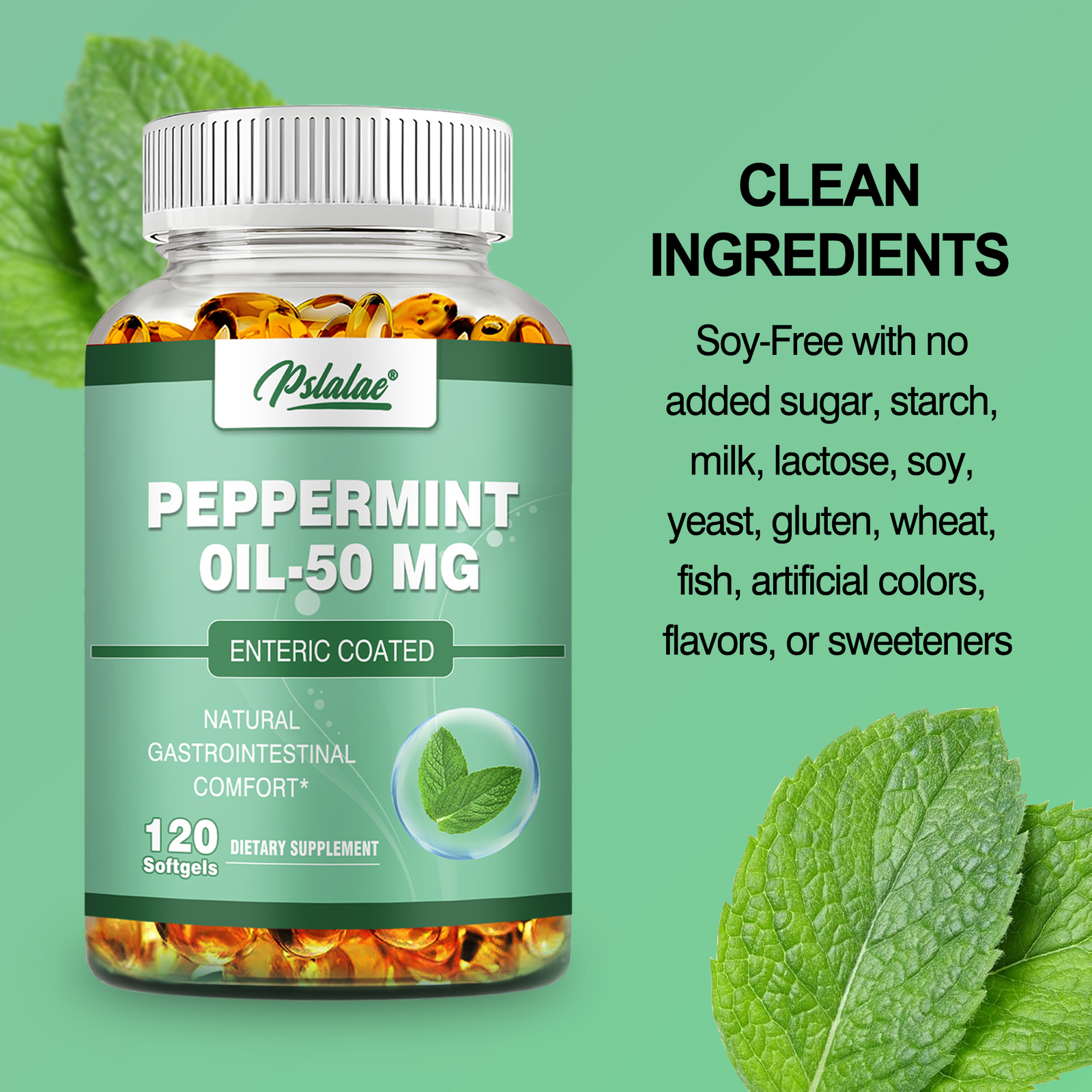 Peppermint Oil Softgels 50mg-Natural Digestive Support Relieves Gas Bloating&IBS