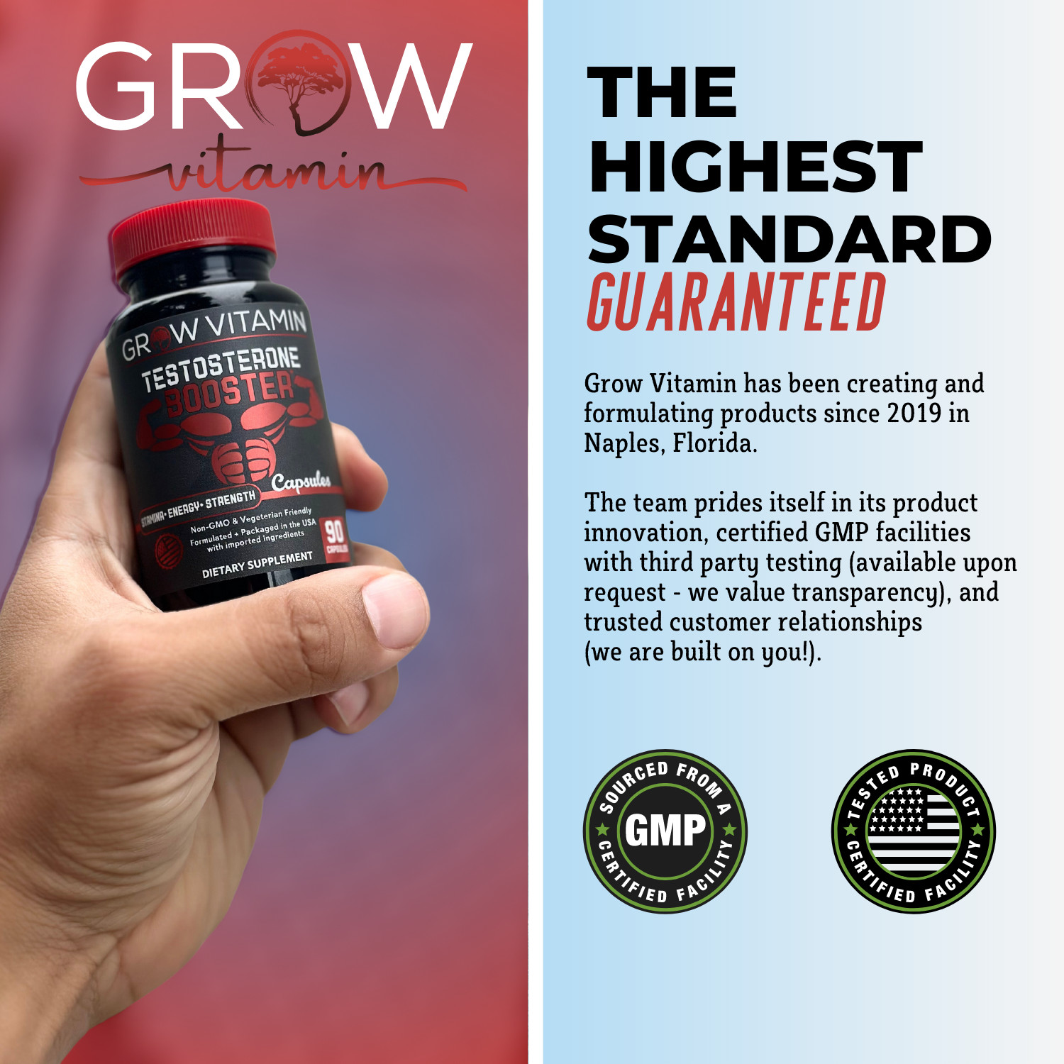 Grow Factor Test X60 Boost, Testosterone Booster for Men, Testosteron Pills