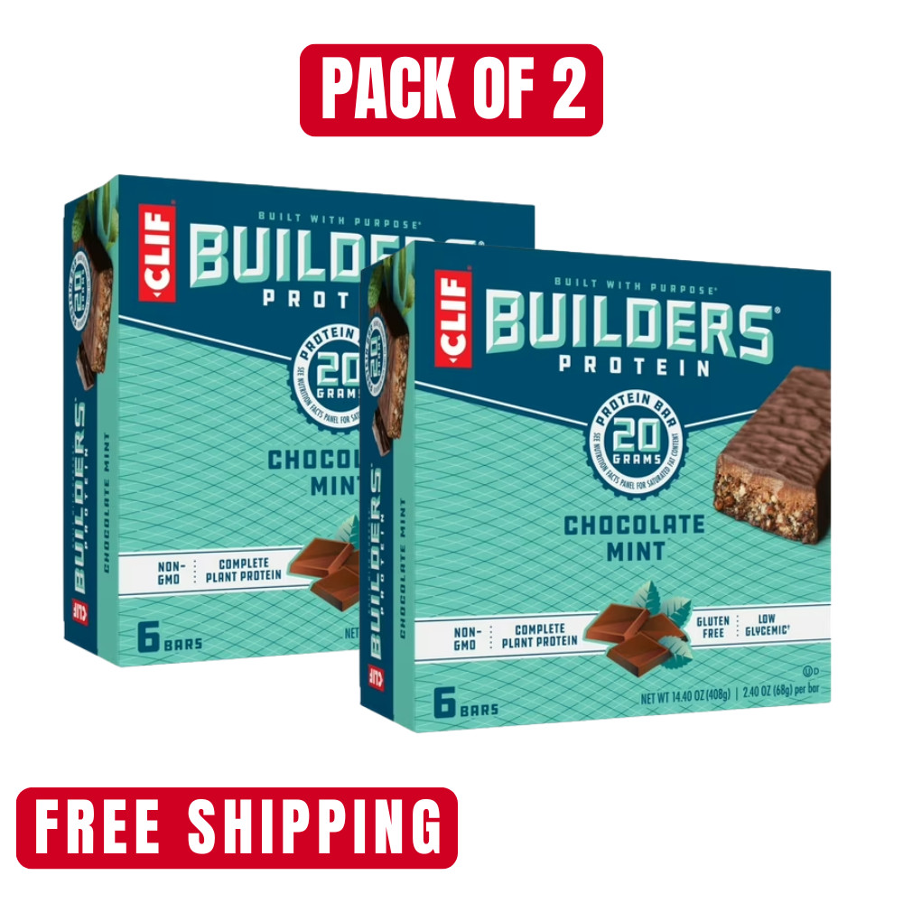 CLIF Builders -Chocolate Mint Flavor -Plant Based Protein Bars 2.4 oz Pack of 2