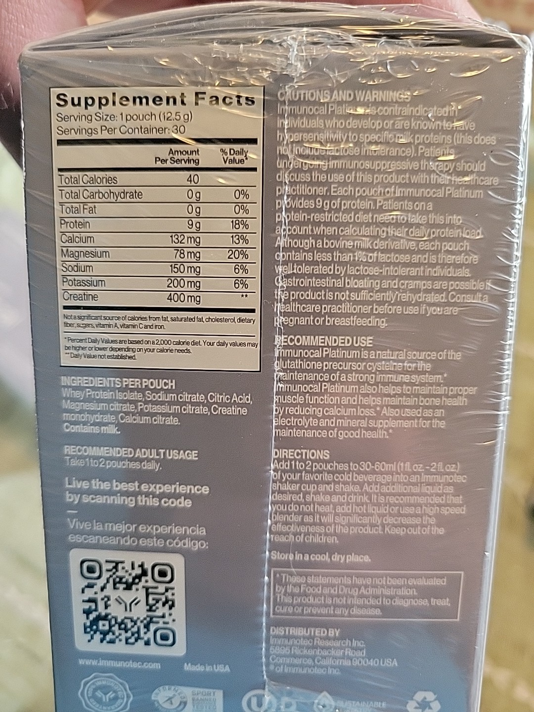 Immunotec: Immunocal Platinum. 2 boxes. Brand New With Mixing Cup. 30 Pouches Ea