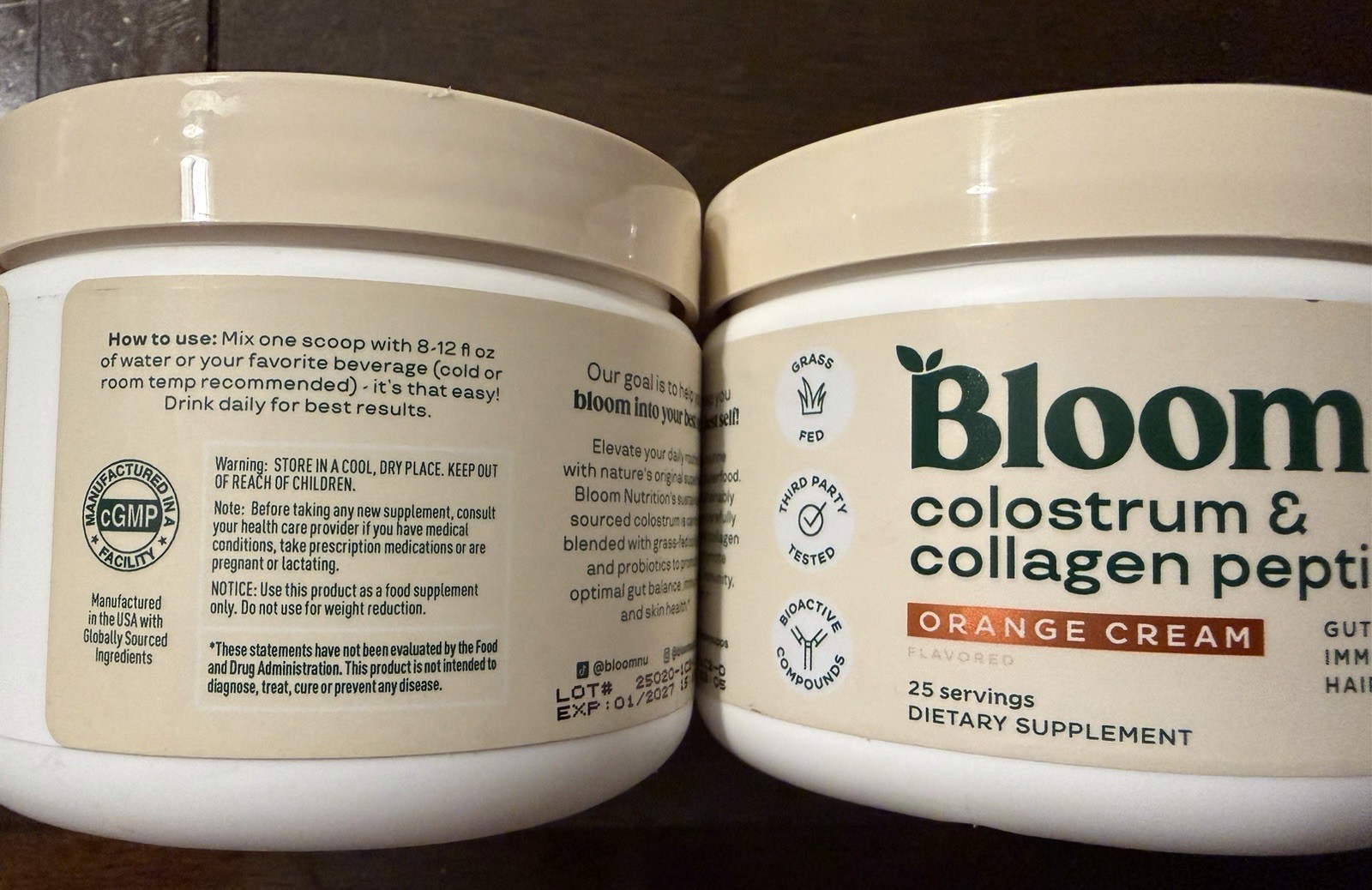 BLOOM NUTRITION Colostrum & Collagen Peptides Orange Cream 2️⃣ Packs ! Exp 01/27